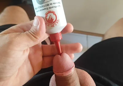 Beautiful Penetration of Motorcycle Oil Into the Glans