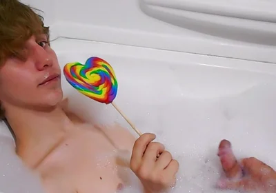 Age play handjob in the bathtub