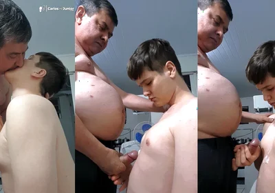 Stepdaddy with Thick Cock Cumming on His Boy