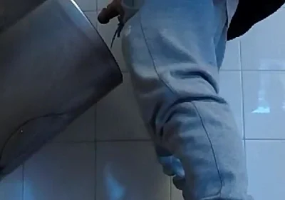 Amateur Boys in Sneakers Wank and Try Handjob in Public Toilets' Urinal
