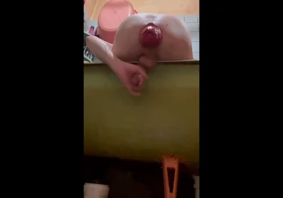 Masturbating a Cock and a Protruding Prolapse