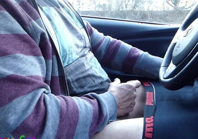 I Got Horny While Driving and Jerked off My Thick Cock Right by the Side of the Road Until I Cum on the Steering Wheel
