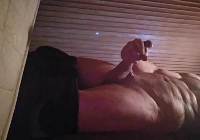 Athletic Mature Master Bating in the Caravan