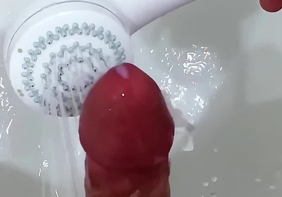 Shower Head Frenulum Orgasm and Cum