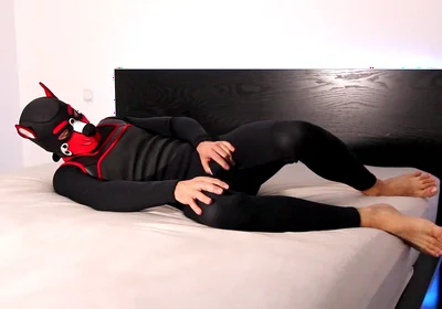 Horny Neoprene Puppy Humping and Teasing Himself