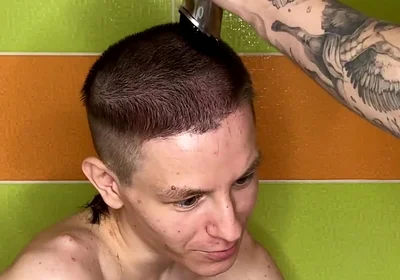 Alex Cuts Naked Evgeny's Hair in the Bathtub!