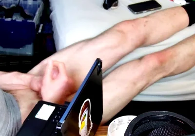 Jerk off with Feet on Bed with Socks Pulled to Calves as I Bust Grunting Hard in Chair