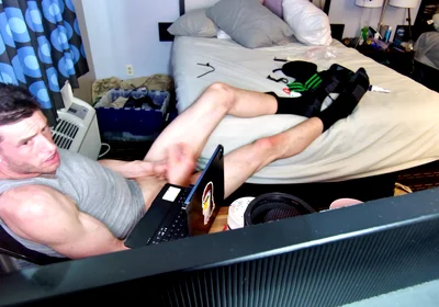 Jerk off with Feet on Bed with Socks Pulled to Calves as I Bust Grunting Hard in Chair