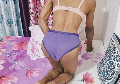 Horny Indian Teen Femboy Wearing His Stepmom's Cute Panties and Bra