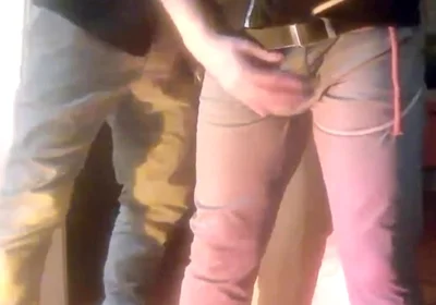 Pee Desperation: Tied up Guy Tries to Withstand While His Cock and Balls Are Played with. He Gets a Boner and Finally Wets Himself