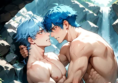 Blue-haired Muscle Orgy in a Snowy Cave! Gay XXX Porn!