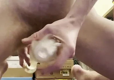 Big Dick Twink Cumming Hard with a Sex Toy Fleshlight and Huge 21cm Dildo