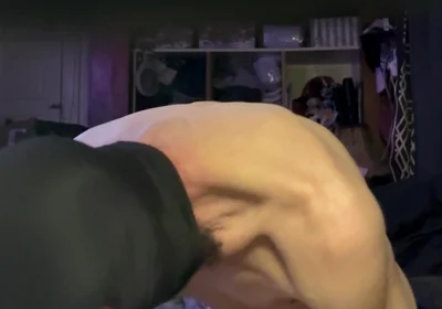 Crossdresser Michelle Wearing Black Bodysiit While Playing with Cock