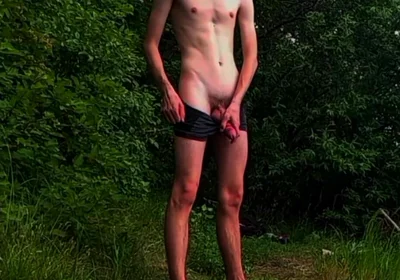 Young Twink Guy Jerking off Dick on the Riverbank