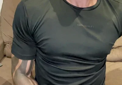 Sunday, Black T-shirt Covered of Cum!