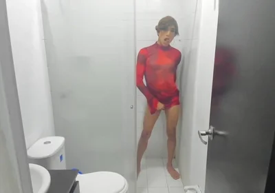Colombian Femboy Juicy Ass Twerk with Dildo in the Shower