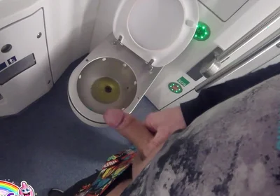 I Peed in the Toilet on the Moving Train and Then Jerked off My Thick Cock in Sexy Underwear. I Was About to Come