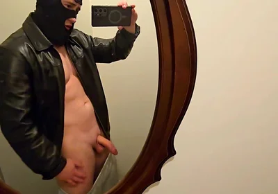 Mirror Leather Jerk off! Hot Stepdaddy Pumps Thick Cock & Shoots Big Load on His Shirt - Follow on X Phantomgentx