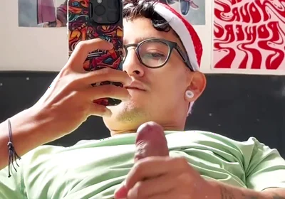 Sexy Guy with Glasses Masturbates in Front of the Mirror Until He Cums