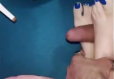 Footjob with Blue Nail Hands Fetish