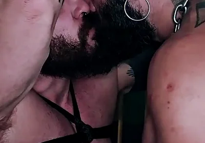 Muscle Hairy Sub Bondage & Piss. Bearded Master Uses a Kinky Pig
