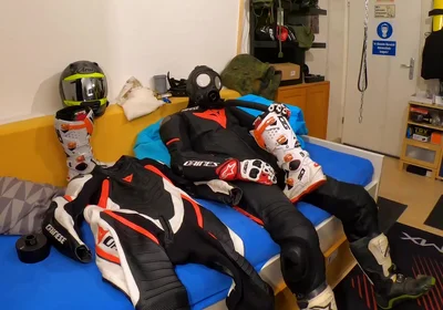 Wanking in biker suit cum