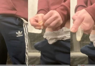 Amateur Horny Flatmate Cums in Condom in Adidas Sportswear