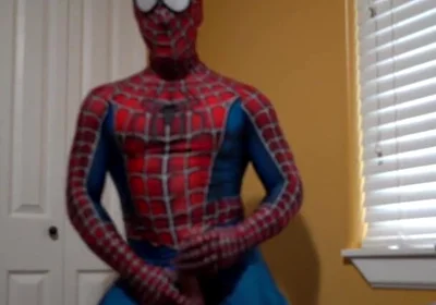 Cumming in a Spider Man Costume