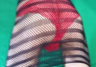 Red Lace Panties Under Fishnet Dress