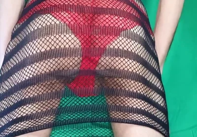 Red Lace Panties Under Fishnet Dress