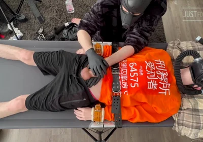 Gas Mask Boy Strapped Down and Edged