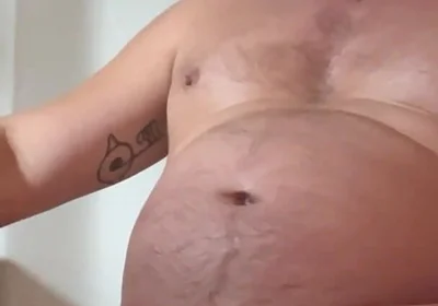 Jerking off in the Morning, Rubbing My Belly, Man Tits, and Nipples. Dripping with Precum and Lots of Cum.