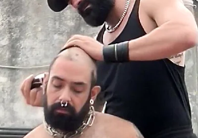 The Bearded Master Has a Hairy Pig Slave and Shaves Its Head.