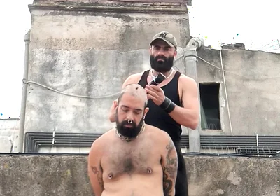 The Bearded Master Has a Hairy Pig Slave and Shaves Its Head.