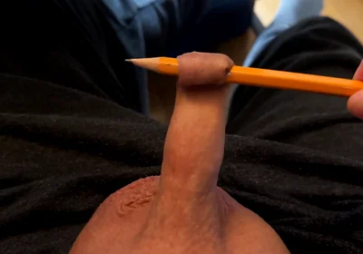 Play with the Foreskin of My Little Cock and a Pencil
