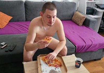 Eating Pizza and Watching TV Completely Naked