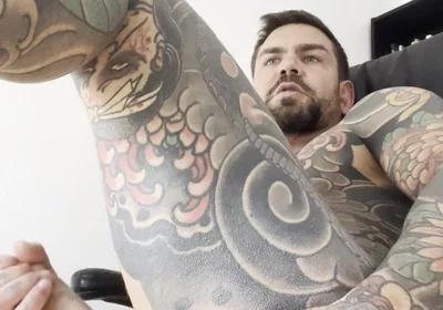 Tattooed Spanish Shows Ass and Jerks off