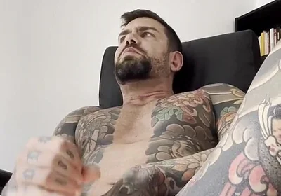 Tattooed Spanish Shows Ass and Jerks off