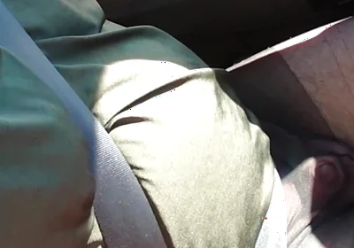 Nylonjunge Driving Car in Black Pantyhose