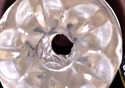 Close-up Cock in Tool for Masturbate Orgasm on Flash