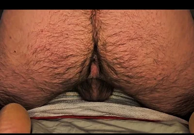Close up Big Hairy Ass and Balls as He Fucks and Cums