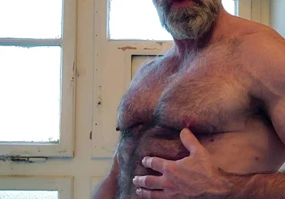 Hairy Muscle Daddy Strokes Uncut Cock