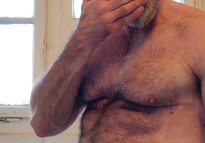 Hairy Muscle Daddy Strokes Uncut Cock