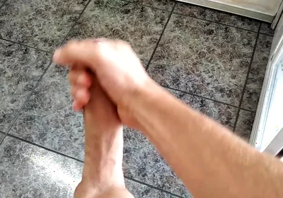 The Huge Fat Cock Took a Long Time to Get Hard, but in the End It Grew and Cums