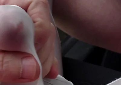 Nylonjunge Playing with Cock in White Nylon Shorts