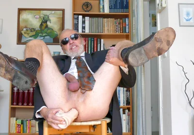 Daddy in Suit Plays with His Dildo