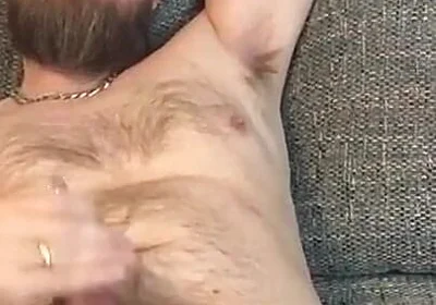 Shooting a Massive Load on My Hairy Body While Jerking off My Huge Hairy Pierced Cock
