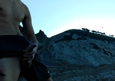 Horny Slim Brown Guy Jerks off Hard in a Heavenly Place Under the Sunset