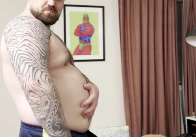 Chubby Bear Plays with His Cock and Belly