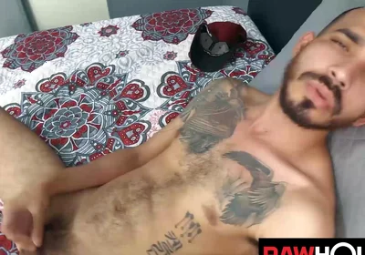 Rawhole Hairy Latino Leon Jerks off His Huge Cock Solo